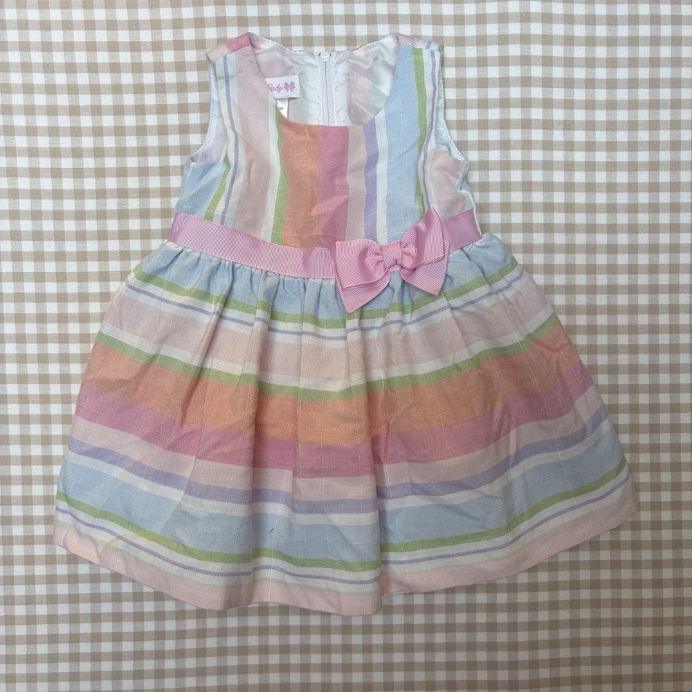 Bonnie Baby Girls 12M Pastel Stripe Easter Party Bow Sleeveless Dress R13343-PV